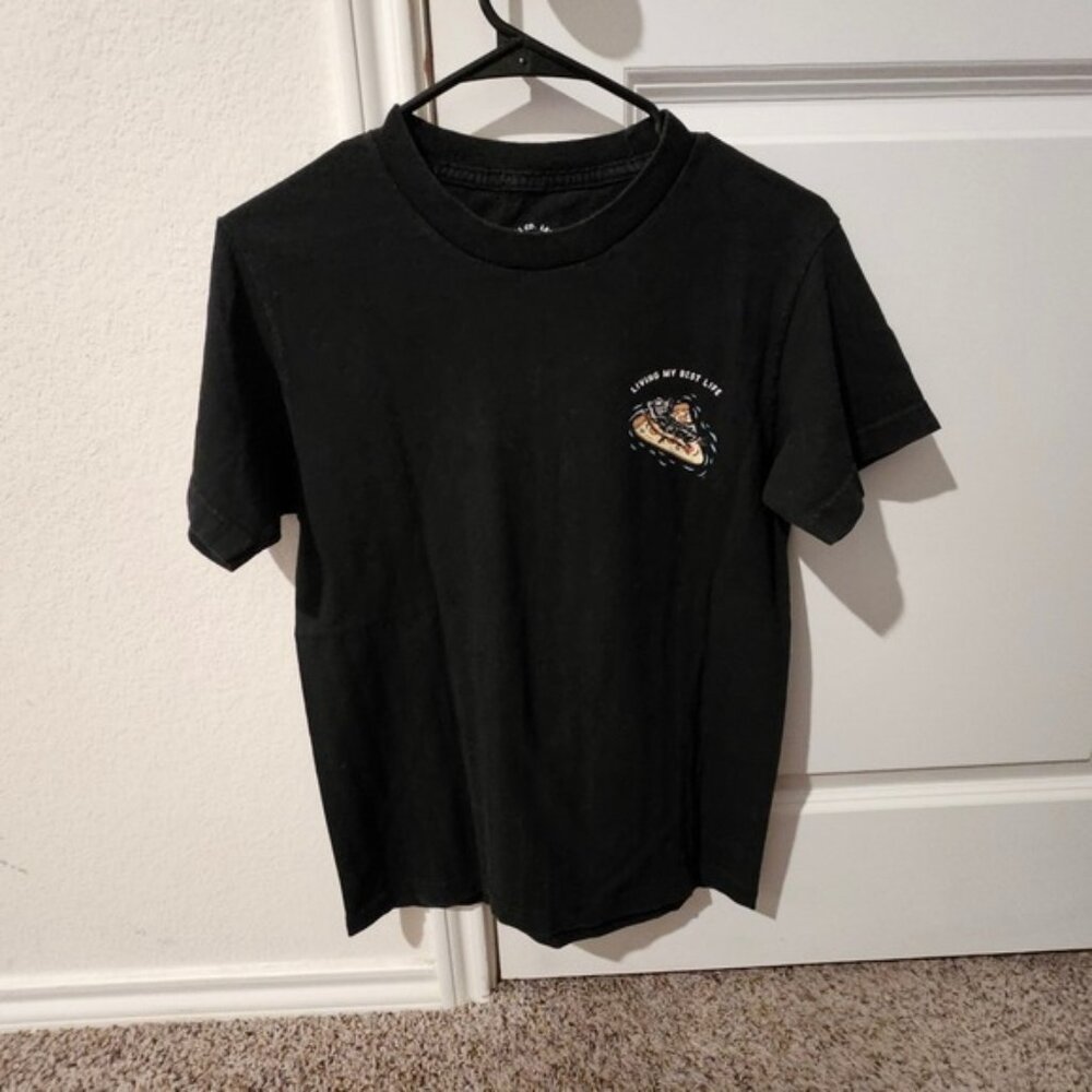 Last Call Co Men's Small Black Grim Reaper Pizza Float T-Shirt Living My Best